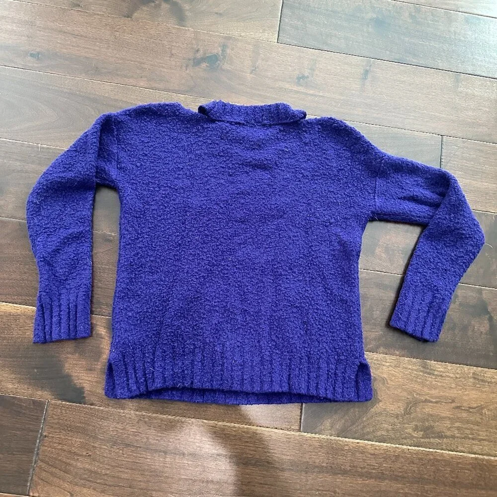 ANTHROPOLOGIE Moth Boucle Shoulder Cut Out Sweater Cobalt Blue Size Small - Picture 7 of 12